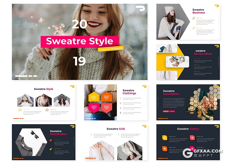 30页时尚服装毛衣工艺介绍宣传介绍PPT模板5种主题配色 - 顶尖PPT