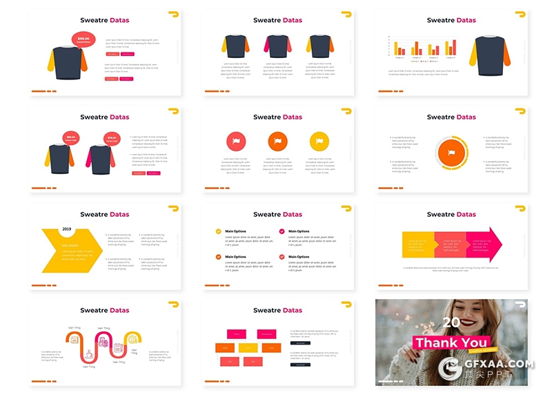 30页时尚服装毛衣工艺介绍宣传介绍PPT模板5种主题配色 - 顶尖PPT
