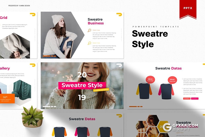 30页时尚服装毛衣工艺介绍宣传介绍PPT模板5种主题配色 - 顶尖PPT