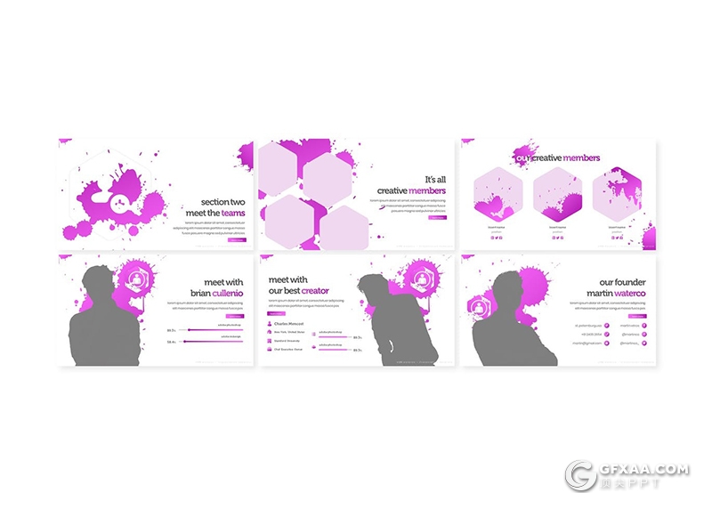 30页创意泼墨墨迹效果PPT模板5种主题配色 - 顶尖PPT