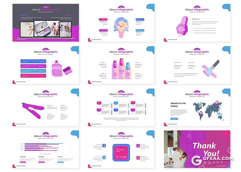 30页美容护理女性主题PPT模板5种主题配色 - 顶尖PPT