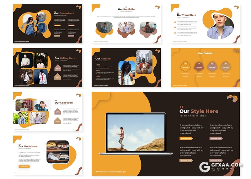 30页时尚服装展示服装行业数据分析调研PPT模板5种主题配色 - 顶尖PPT