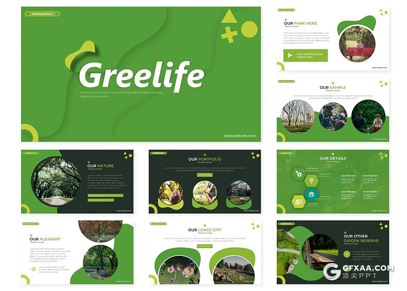 30页环境保护节能环保绿色环境展示宣传PPT模板5种主题配色 - 顶尖PPT