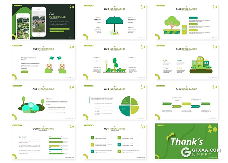 30页环境保护节能环保绿色环境展示宣传PPT模板5种主题配色 - 顶尖PPT