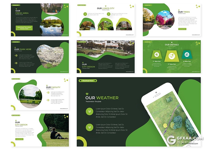 30页环境保护节能环保绿色环境展示宣传PPT模板5种主题配色 - 顶尖PPT