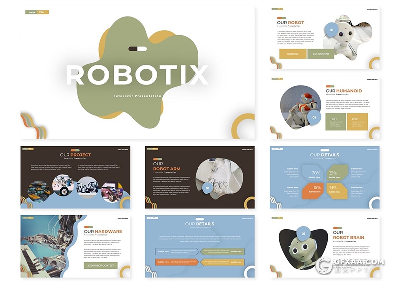 30页卡通风格人工智能机器人宣传介绍PPT模板5种主题配色 - 顶尖PPT
