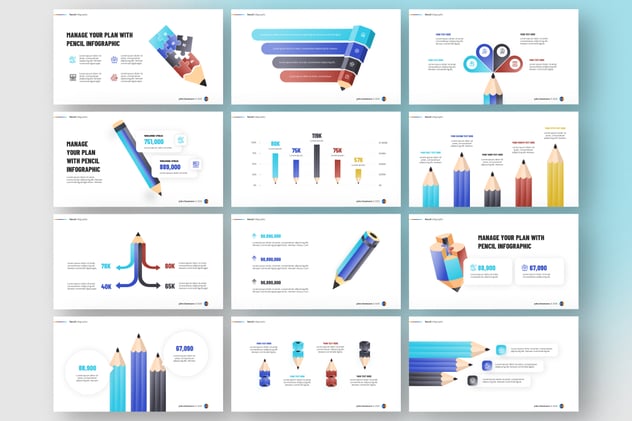创意铅笔信息图形keynote模板 - 顶尖PPT