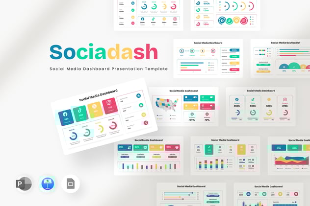 社交媒体仪表板数据分析专业演示Keynote模板 - 顶尖PPT