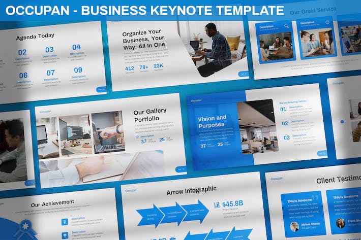 蓝色大气职业介绍业务合作项目推广商业计划商务通用keynote模板 - 顶尖PPT