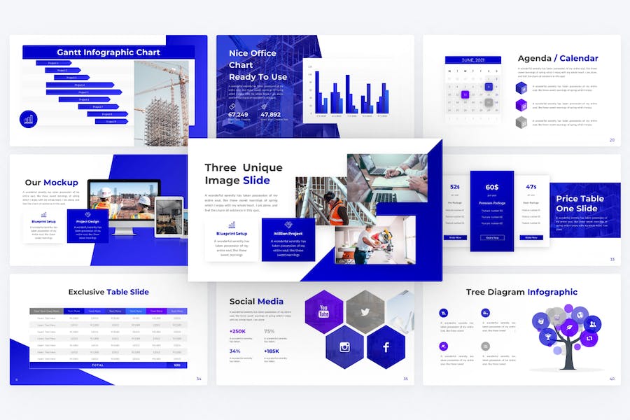蓝色现代工程建筑keynote模板 - 顶尖PPT