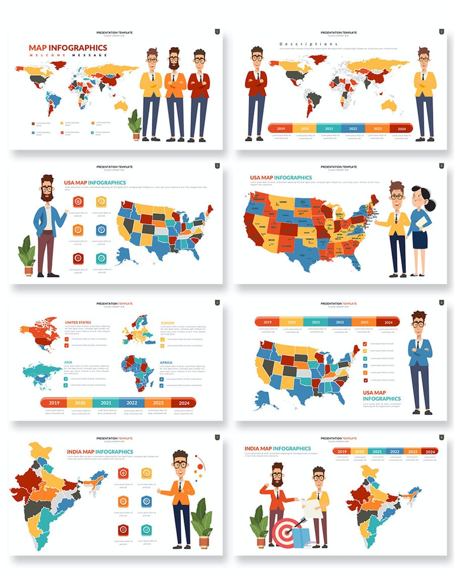 人物插画世界国家地图PPT模板 - 顶尖PPT
