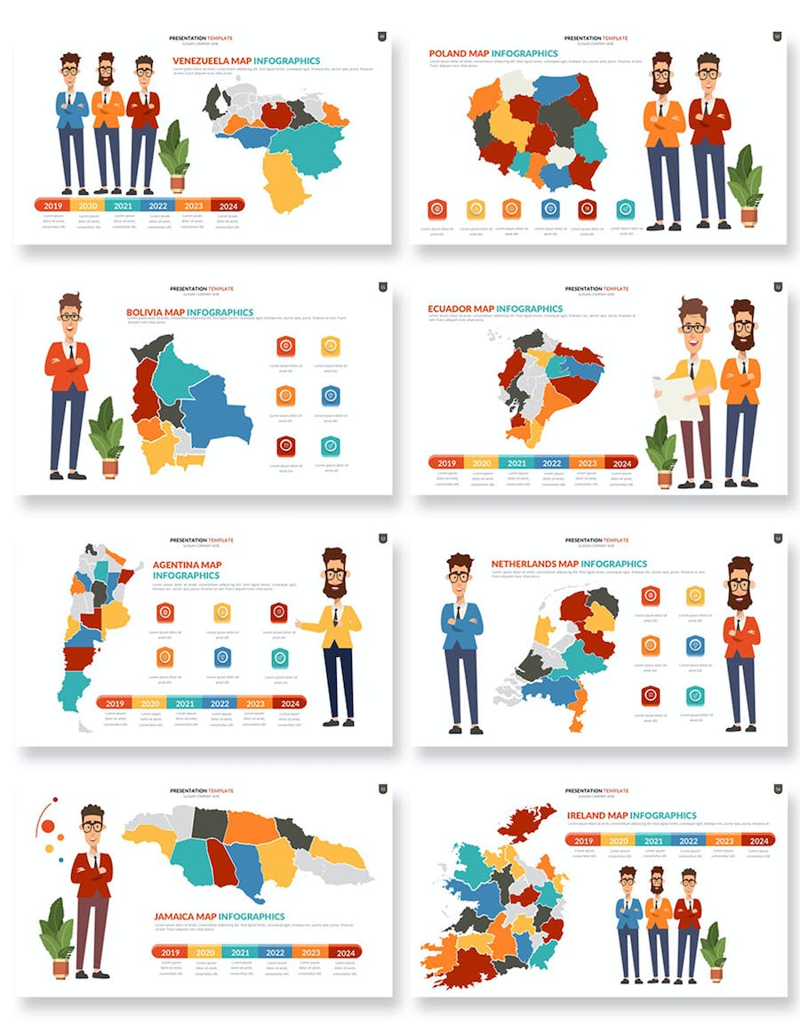 人物插画世界国家地图PPT模板 - 顶尖PPT