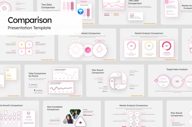 新拟态风格线稿描边数据对比图形keynote模板 - 顶尖PPT