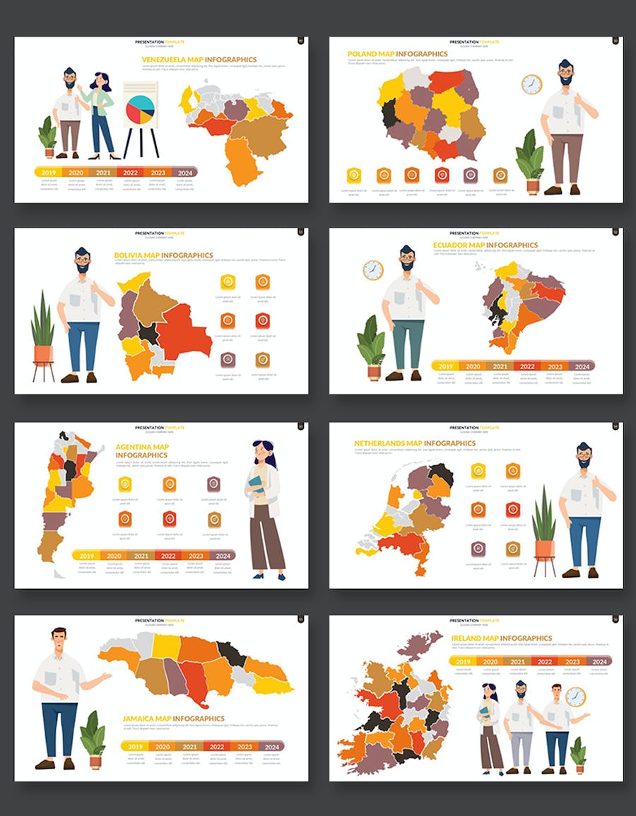 橙色系世界各个国家地图keynote模板 - 顶尖PPT