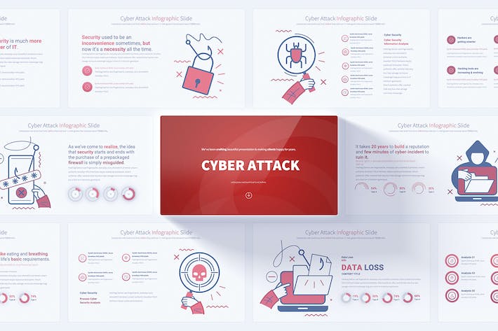 网络攻击黑客图形插画PPT模板 - 顶尖PPT