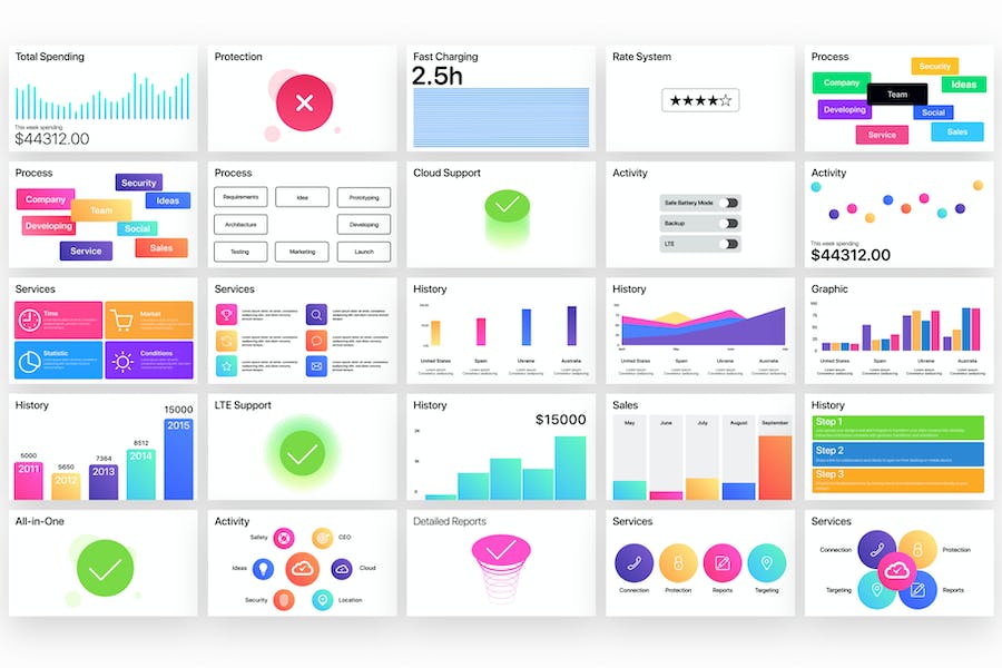 白底色创意彩色多用途keynote模板 - 顶尖PPT