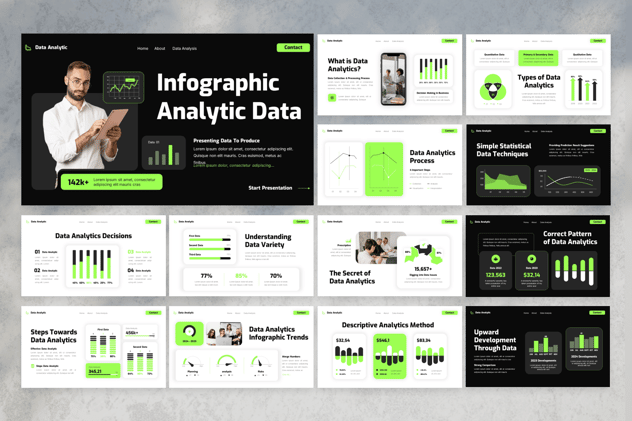 数据分析信息图形图标PPT模板 - 顶尖PPT