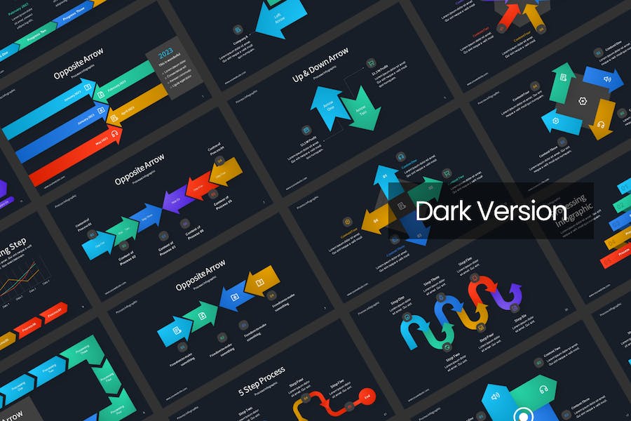 流程步骤图箭头指向图形PPT模板 - 顶尖PPT