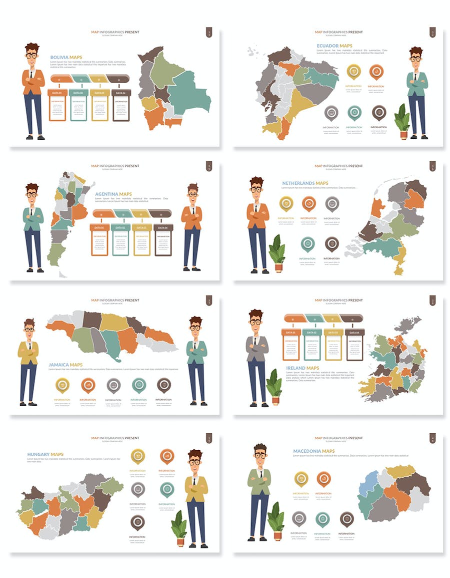 世界每个国家可编辑地图PPT模板 - 顶尖PPT