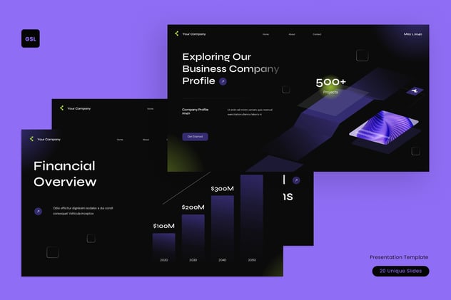 紫色渐变现代公司简介PPT模板 - 顶尖PPT