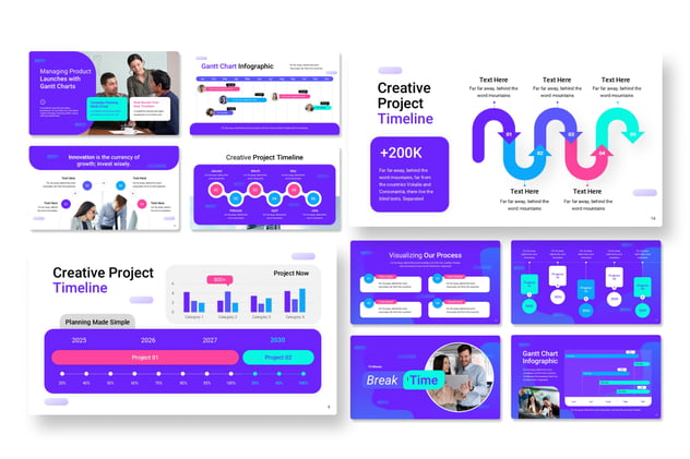 时间轴甘特图项目进度管理PPT模板 - 顶尖PPT
