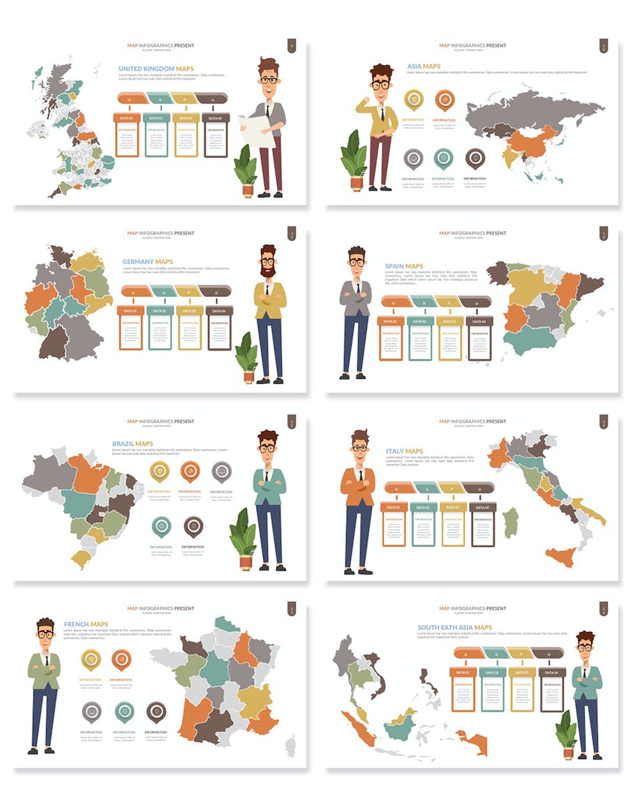 世界每个国家可编辑地图PPT模板 - 顶尖PPT
