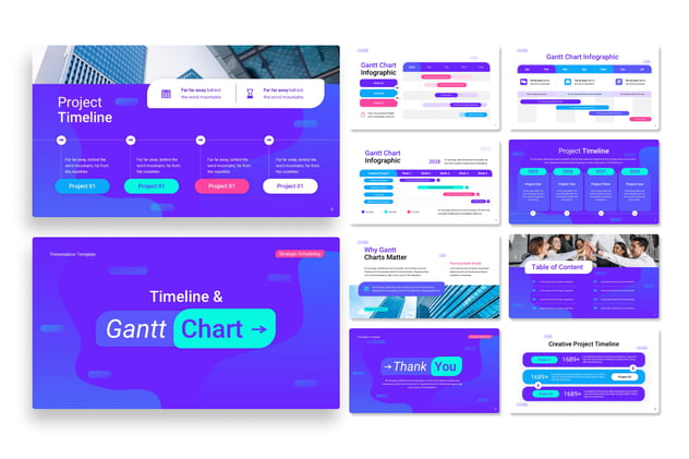 时间轴甘特图项目进度管理PPT模板 - 顶尖PPT