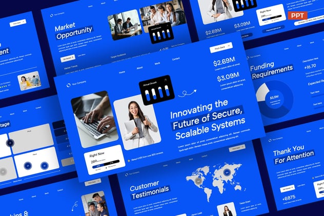 蓝白色现代网络安全平台PPT模板 - 顶尖PPT