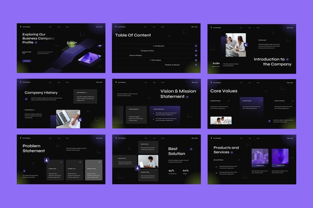 紫色渐变现代公司简介PPT模板 - 顶尖PPT