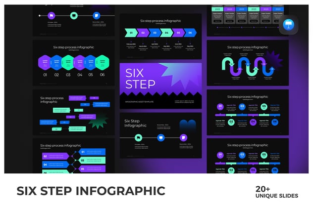 6步骤流程信息图形Keynote模板 - 顶尖PPT