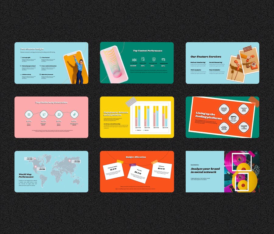 复古社交媒体报告欧美PowerPoint模板 - 顶尖PPT