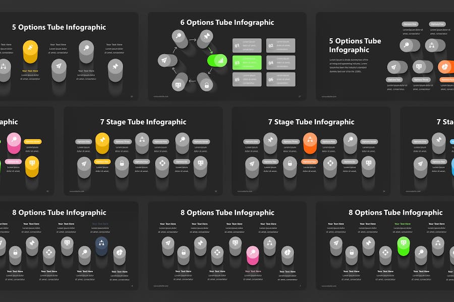 彩色圆柱信息图形PPT模板 - 顶尖PPT