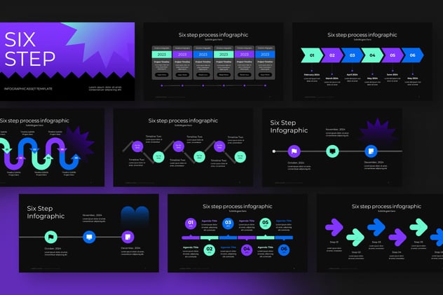 6步骤流程信息图形Keynote模板 - 顶尖PPT