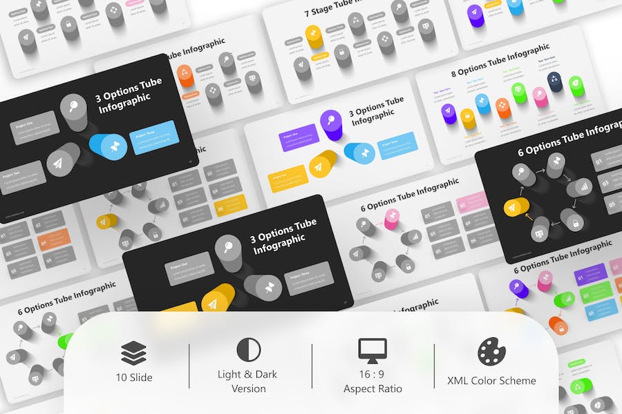 彩色圆柱信息图形PPT模板 - 顶尖PPT