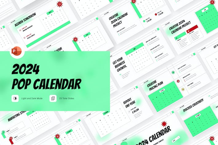 2024涂鸦手绘风格电子日历展示PPT模板 - 顶尖PPT