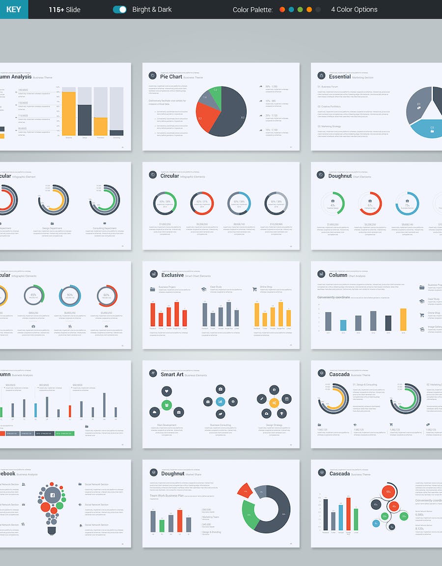 彩色商务数据统计图形图表keynote模板 - 顶尖PPT