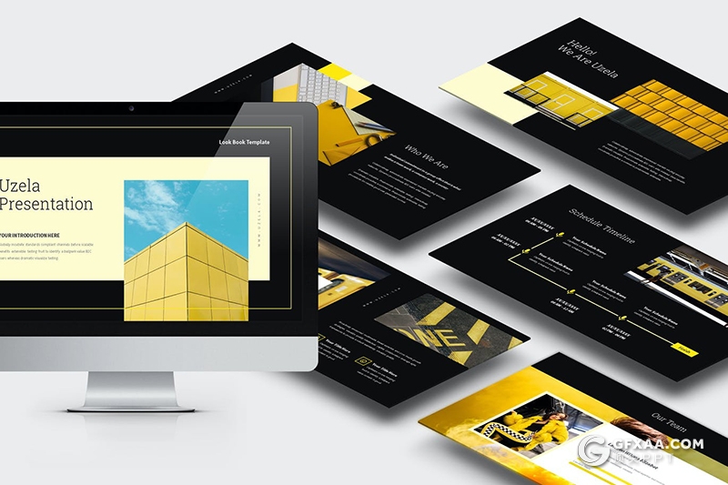 62页黄色渐变扁平化广告品牌宣传业务演示时装展示PPT模板 - 顶尖PPT