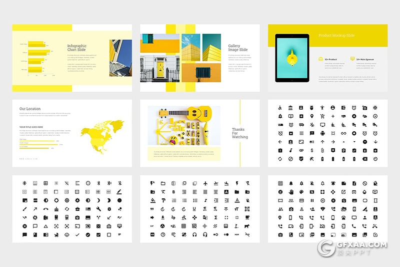 62页黄色渐变扁平化广告品牌宣传业务演示时装展示PPT模板 - 顶尖PPT