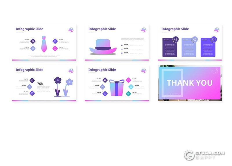 30页欧美时尚蓝紫渐变风格多用途PPT模板5种主题配色 - 顶尖PPT