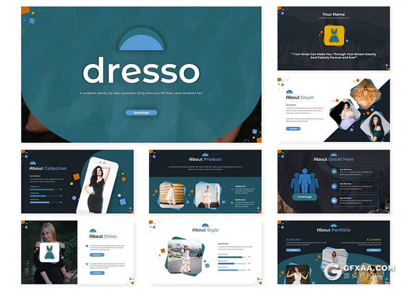 30页时尚服装展示服装设计服装市场分析调研PPT模板5种主题配色 - 顶尖PPT