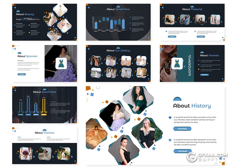 30页时尚服装展示服装设计服装市场分析调研PPT模板5种主题配色 - 顶尖PPT