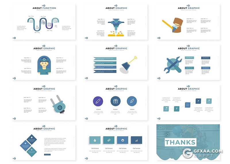 30页国外5种配色工程建筑五金工具介绍宣传产品展示PPT模板 - 顶尖PPT