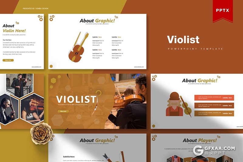 30页卡通风格音乐器械大小提琴产品宣传介绍PPT模板5种主题配色 - 顶尖PPT
