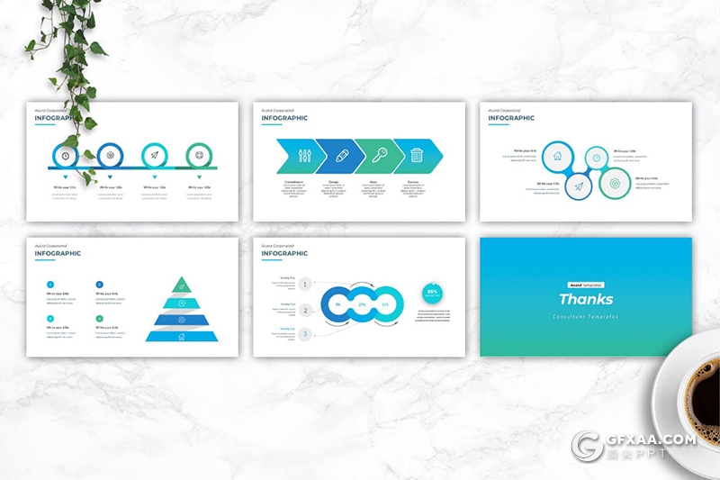 30页蓝绿渐变色商务企业团队介绍项目展示PPT模板5种主题配色 - 顶尖PPT