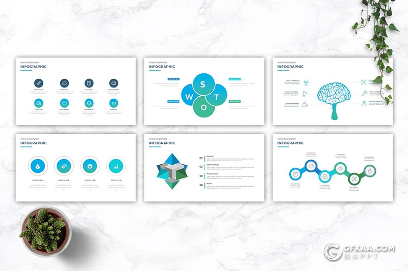 30页蓝绿渐变色商务企业团队介绍项目展示PPT模板5种主题配色 - 顶尖PPT