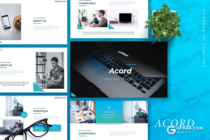 30页蓝绿渐变色商务企业团队介绍项目展示PPT模板5种主题配色 - 顶尖PPT