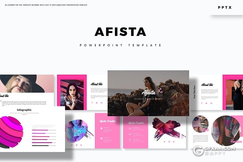 30页时尚流行风格模特写真摄影图片展示PPT模板5种主题配色 - 顶尖PPT