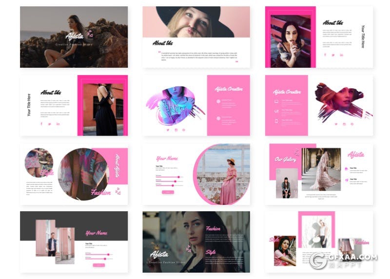 30页时尚流行风格模特写真摄影图片展示PPT模板5种主题配色 - 顶尖PPT