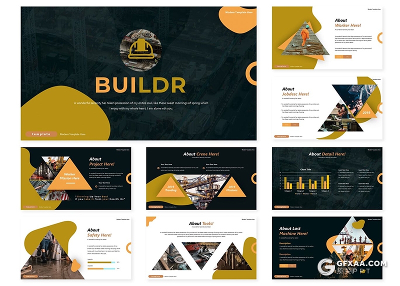30页地产建筑施工安全宣传工程项目展示PPT模板5种主题配色 - 顶尖PPT