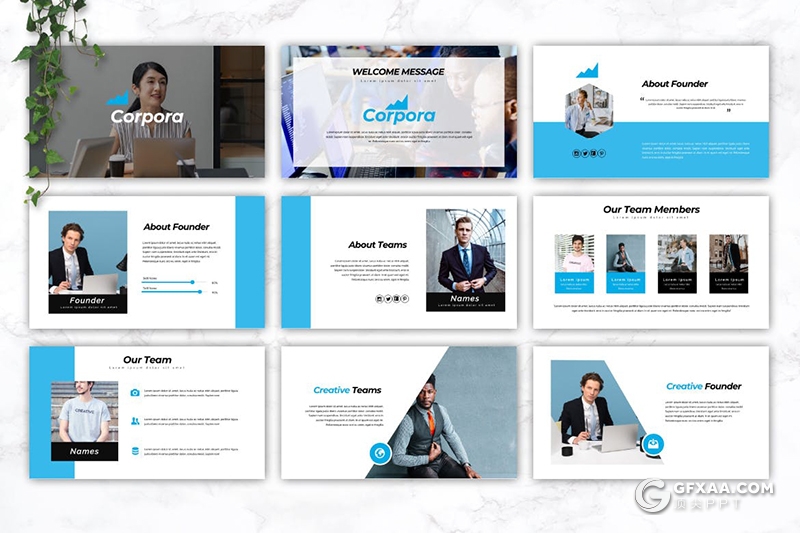 30页公司介绍团队合作商业计划书规划PPT模板5种主题配色 - 顶尖PPT